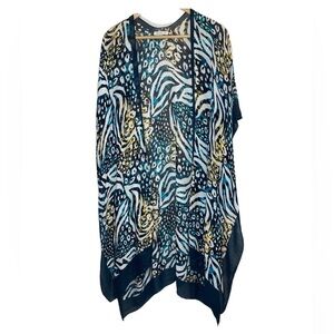 Moss Rose yellow & blue kimono beach coverup
